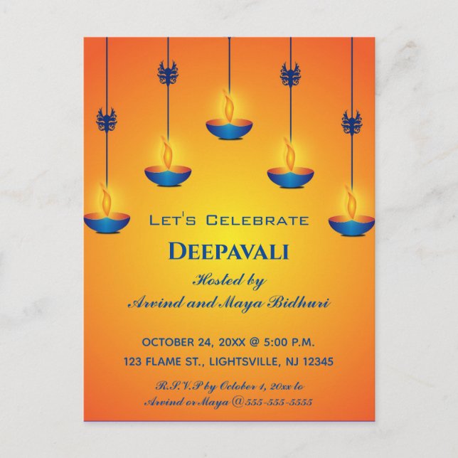 Editable Deepavali Invitation Postcard (Front)