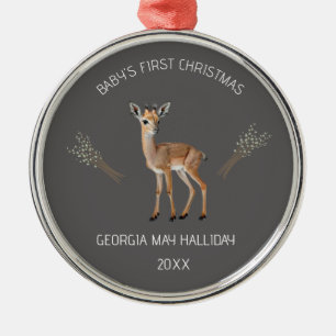 Editable Deer and Cattails Baby's First Christmas Metal Ornament