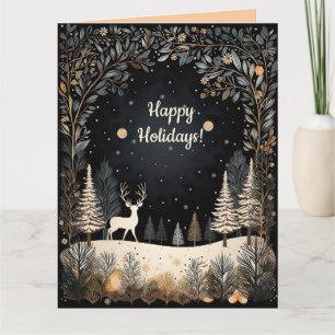 Editable Deer in the Woods Happy Holidays Card