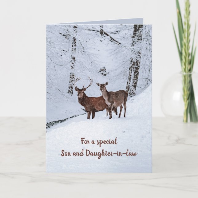 Editable Deer in Winter Christmas Greetings Card (Front)