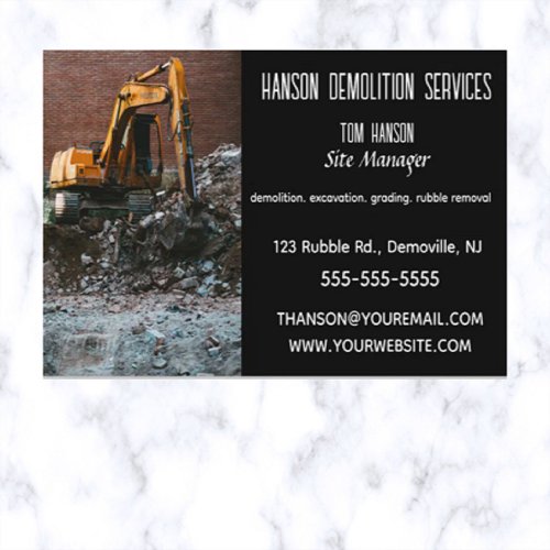 Editable Demolition Excavation  Business Card
