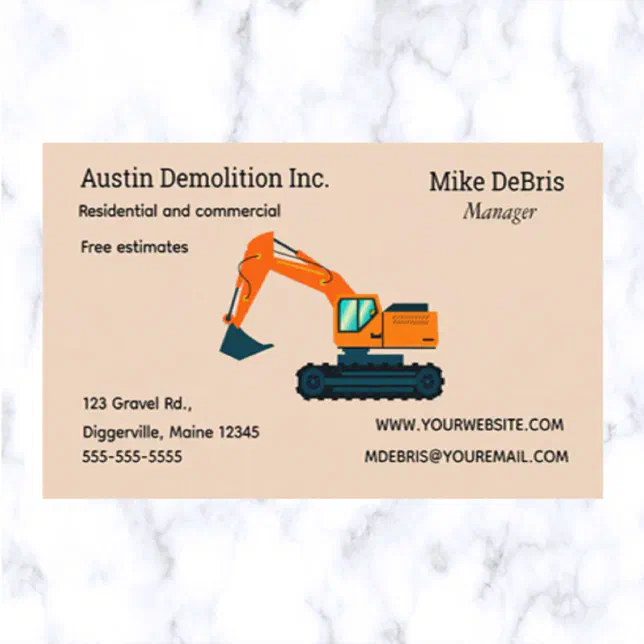 Editable Demolition Excavator Business Card | Zazzle