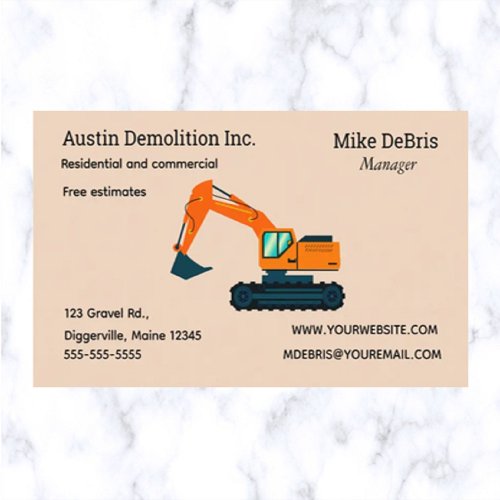 Editable Demolition Excavator  Business Card