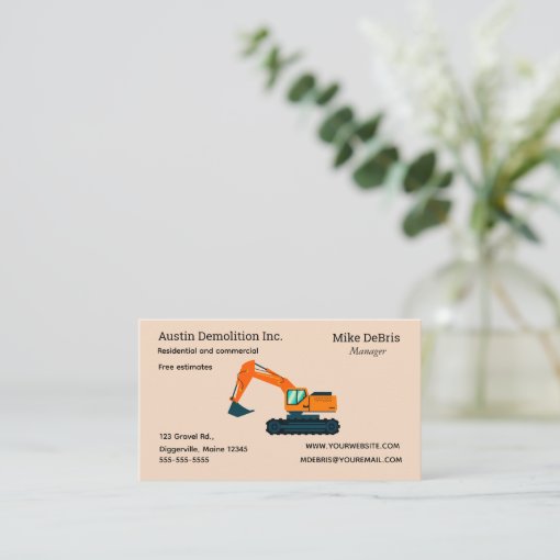 Editable Demolition Excavator Business Card | Zazzle