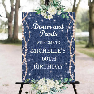 Editable Denim and Pearls Welcome Sign, Denim & Pe Foam Board
