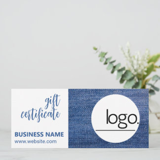 EDITABLE DENIM BLUE LOGO BUSINESS GIFT CERTIFICATE