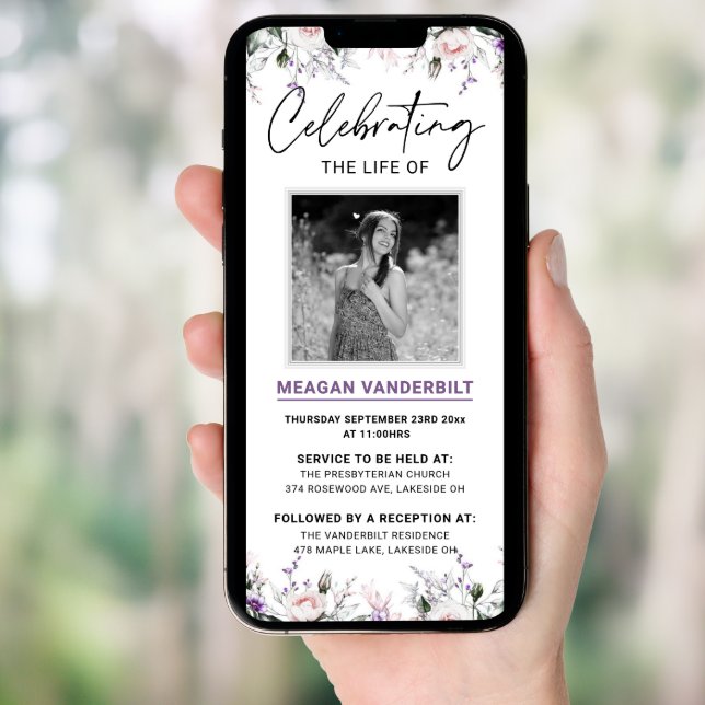 Editable Digital Floral Funeral Evite Invitation (Front Digital)