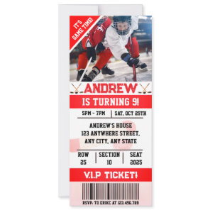 Editable Digital Hockey Ticket Birthday with Photo Invitation