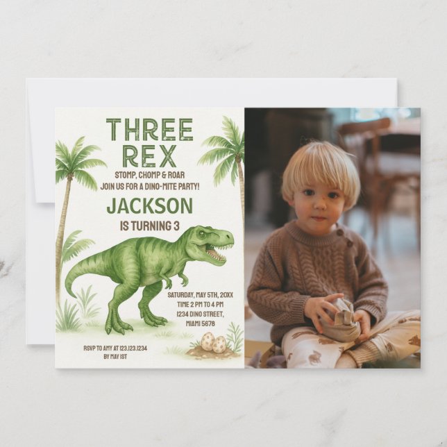 Editable Dino Party Invite for Boys or Girls (Front)