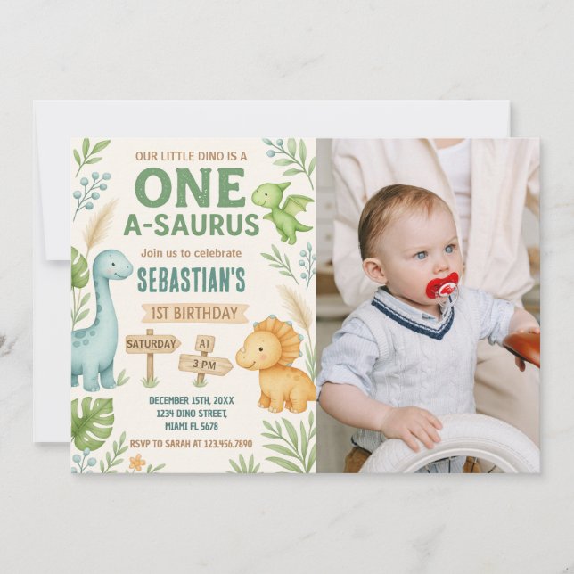 Editable Dino Party Invite with photo (Front)