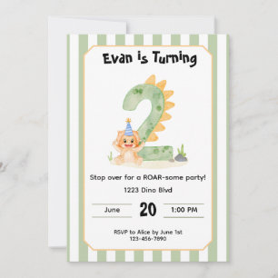 Editable Dinosaur 2nd Birthday Invitation