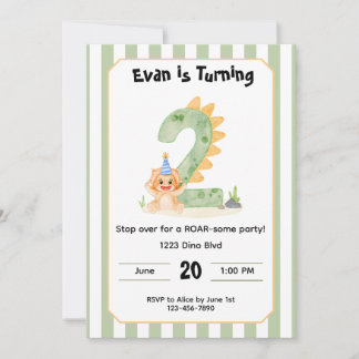 Editable Dinosaur 2nd Birthday Invitation
