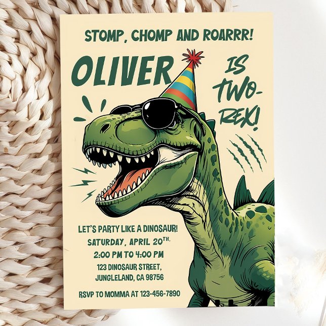 Editable Dinosaur 2nd Birthday Invitation, Two-rex Invitation (Creator Uploaded)