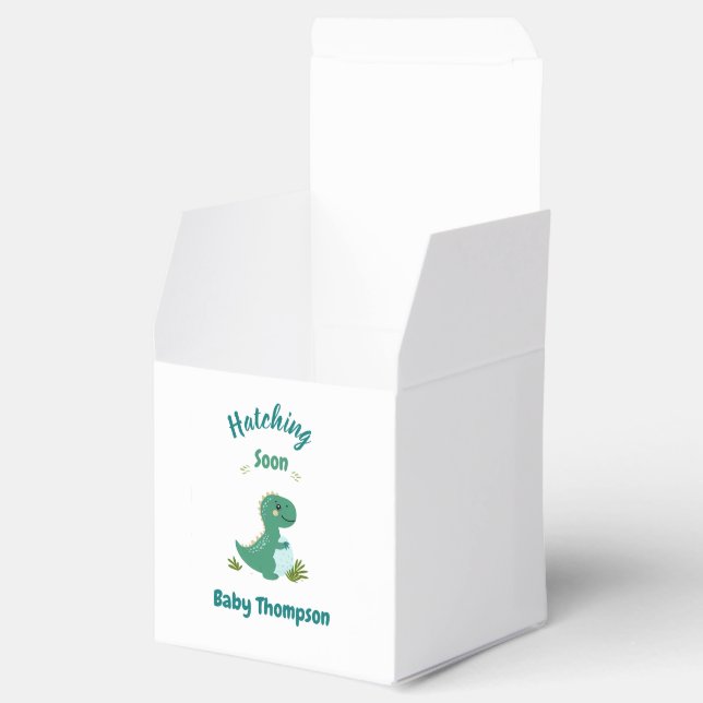 Editable Dinosaur Baby Boy Shower Hatching Soon Favor Boxes (Opened)