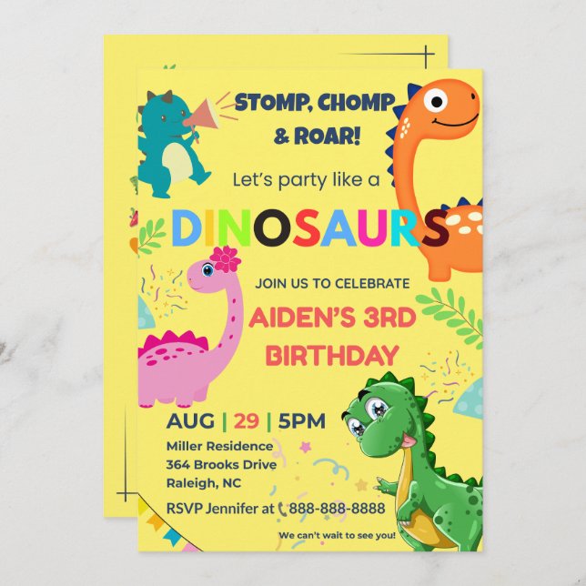 Editable Dinosaur Birthday Invitation  (Front/Back)