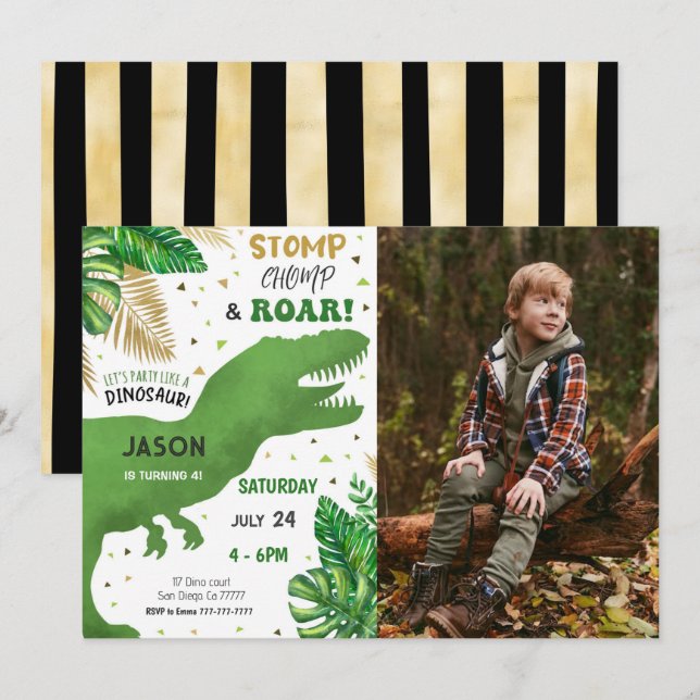 Editable Dinosaur Birthday Party Photo Invitation (Front/Back)