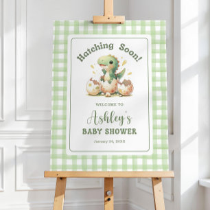 Editable Dinosaur Hatching Soon Baby Shower Sign