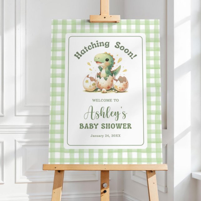 Editable Dinosaur Hatching Soon Baby Shower Sign (Creator Uploaded)