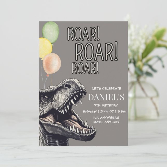 Editable Dinosaur Party Invitation, T-Rex Dino  Invitation (Standing Front)