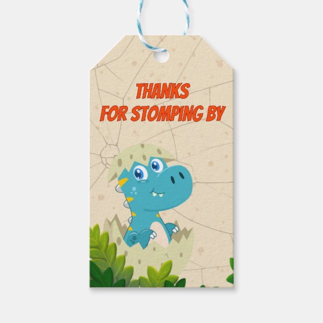 editable Dinosaur Party Sticker Gift Tags (Front)