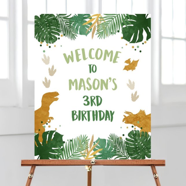 Editable Dinosaur Welcome Sign Boy Green Gold Dino (Creator Uploaded)