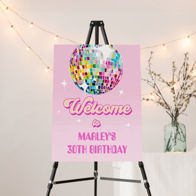 Editable Disco Birthday Party Welcome Sign Disco  (In Situ (Stand))