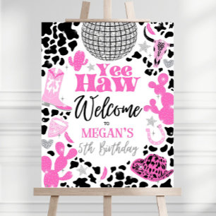 Editable Disco Cowgirl Birthday Welcome Sign, Pink Foam Board