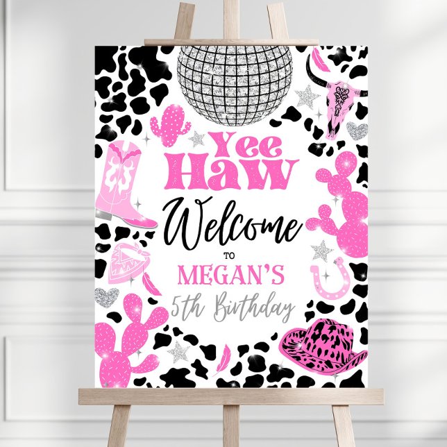 Editable Disco Cowgirl Birthday Welcome Sign, Pink Foam Board (Creator Uploaded)
