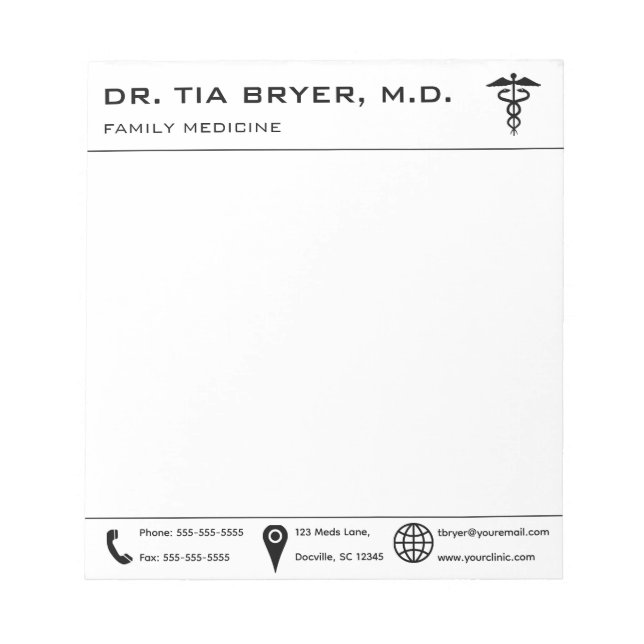 Editable Doctor Nurse Medical Personalized Notepad (Front)