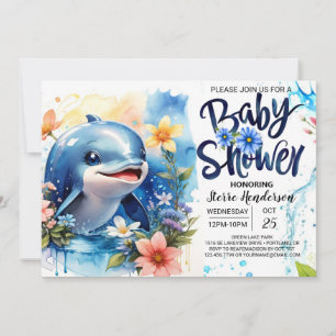 Editable Dolphin Boy Baby Shower Invitation