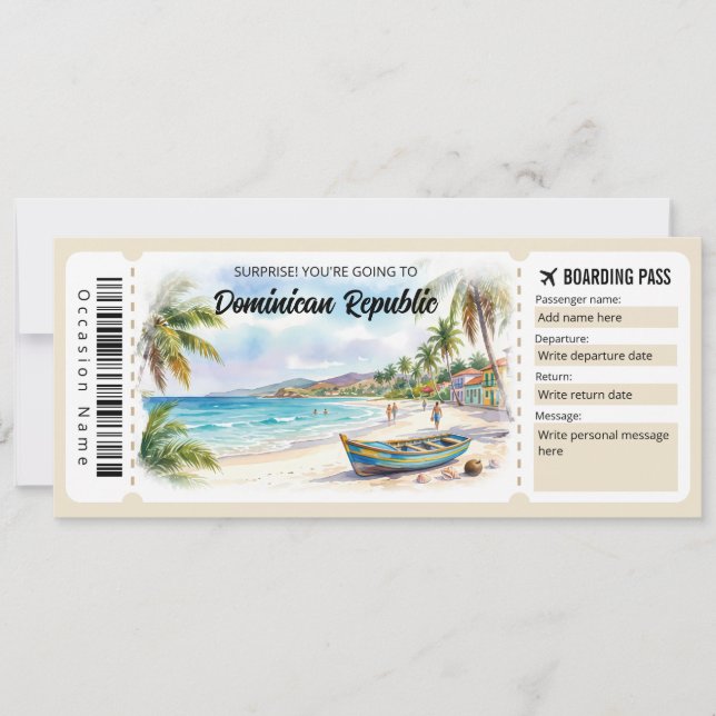 Editable Dominican Republic Trip Boarding Pass Invitation (Front)