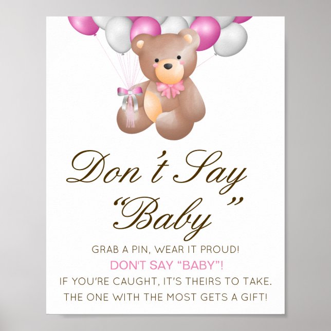 Editable Don't Say Baby Sign, Grab a Pin Poster (Front)