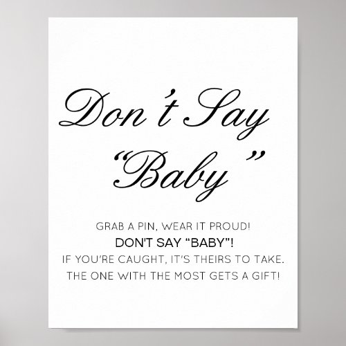 Editable Dont Say Baby Sign Grab a Pin Poster