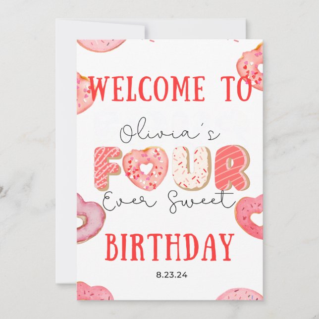 Editable Donut 4th Birthday Bundle FOURever Sweet  Invitation (Front)
