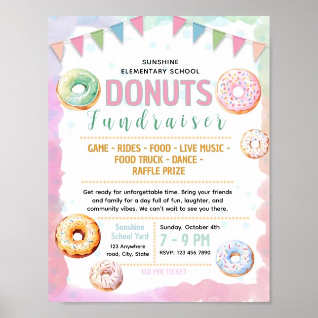 Editable donuts fundraiser flyer poster (Front)