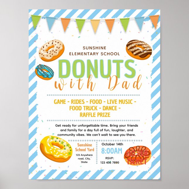 Editable donuts with dad fundraiser flyer poster (Front)
