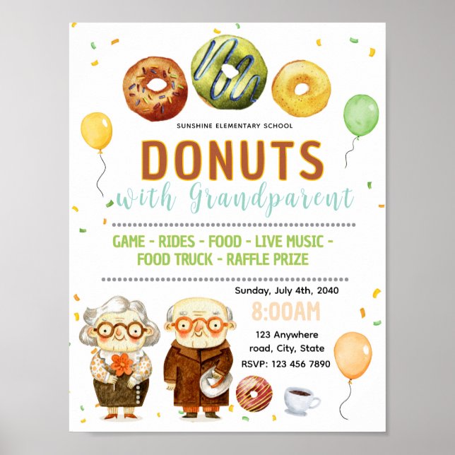 Editable donuts with grandparent flyer poster (Front)