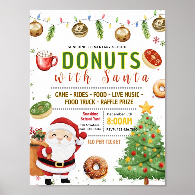 Editable donuts with santa flyer poster (Front)