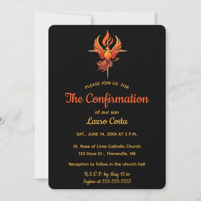 Editable Dove Holy Spirt and Cross Confirmation Invitation (Front)