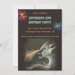 Editable Dragon and Fireworks Birthday Invitation