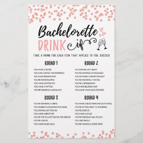 Editable DRINK IF Bachelorette Hen Party game