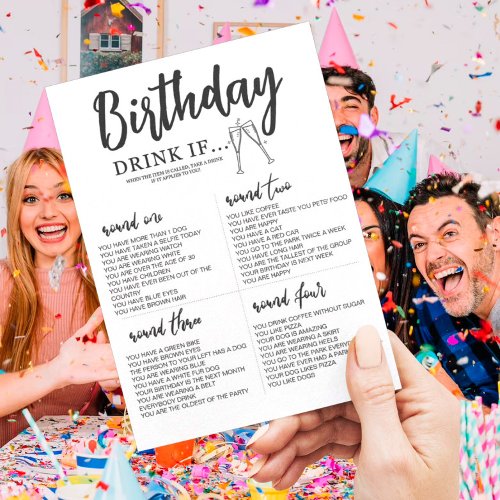 EDITABLE Drink if Birthday Game card