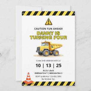 Editable Dump Truck Construction Party Invites