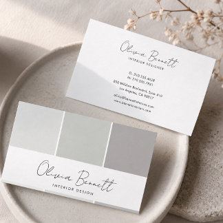 Editable Dust Grey Color, Modern Interior Designer Business Card