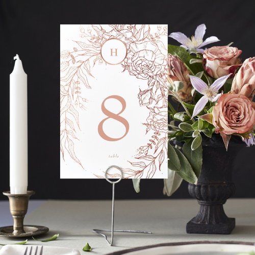 Editable Dusty Rose Gold Custom Wreath Wedding Table Number