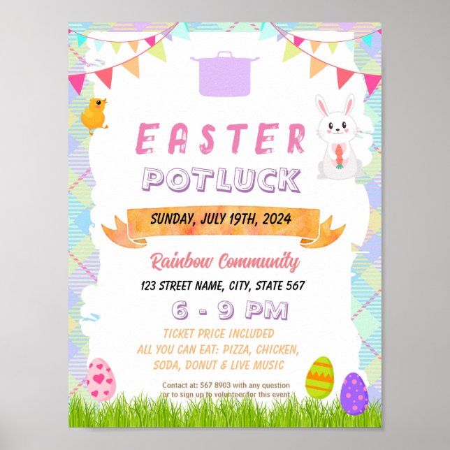 Editable Easter potluck flyer Poster (Front)