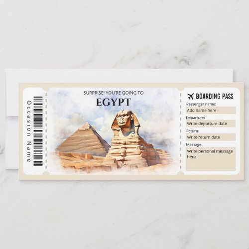 Editable Egypt Boarding Pass Plane ticket Invitation