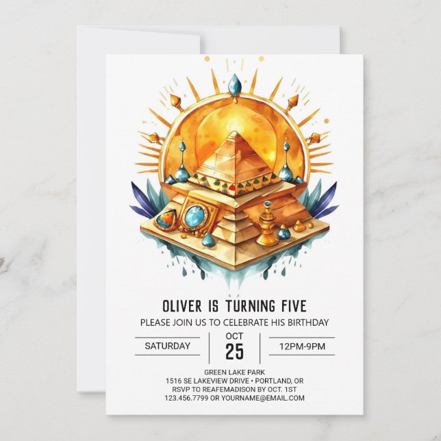 Editable Elegant Ancient Egypt Pyramids Birthday Invitation (Front)
