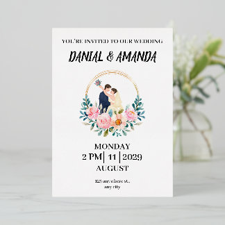 Editable Elegant Floral Wedding Invitation Foil Invitation