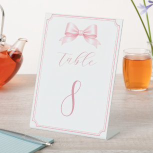 Editable Elegant Pink Bridal Shower Table Numbers Pedestal Sign
